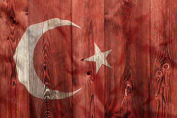 Image showing National flag of Turkey, wooden background