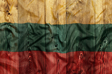 Image showing National flag of Lithuania, wooden background