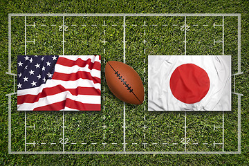 Image showing USA vs. Japan flags on rugby field