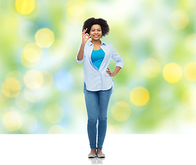 Image showing happy african american woman showing ok hand sign