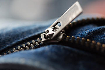 Image showing close up of denim item or jeans zipper