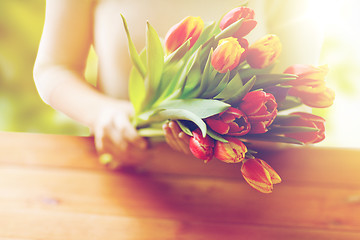 Image showing close up of woman holding tulip flowers