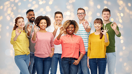 Image showing international group of happy people showing ok