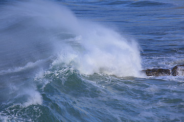 Image showing Sea surf great wave break on coastline