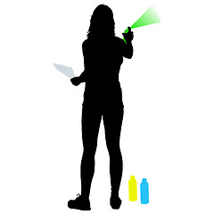 Image showing Silhouette woman holding a spray on a white background. illustration