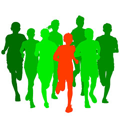 Image showing Set of silhouettes. Runners on sprint, men. illustration