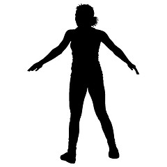 Image showing Black silhouettes Dancing on white background. illustration