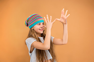 Image showing The face of playful happy teen girl