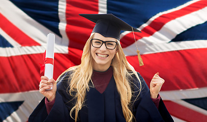 Image showing happy student with diploma over british flag 