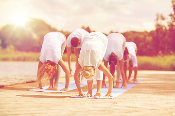 Image showing group of people making yoga exercises outdoors