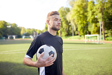 Image showing soccer player with ball on football field