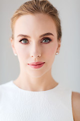 Image showing face of beautiful woman or bride in white dress