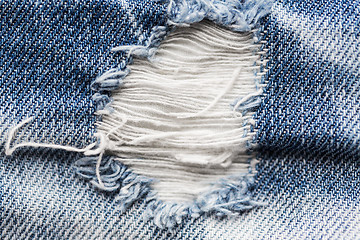 Image showing close up of hole on shabby denim or jeans clothes