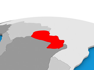 Image showing Paraguay on globe in red