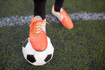 Image showing soccer player playing with ball on football field