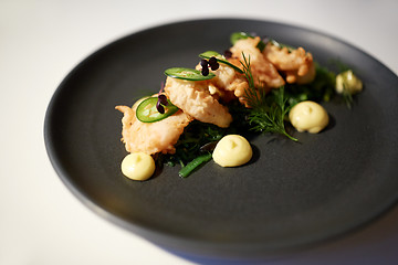Image showing close up of prawn salad with jalapeno and wakame