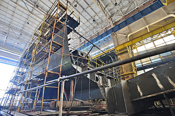 Image showing Ship building  inside of shipyard