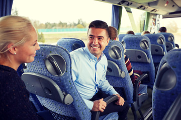 Image showing group of happy passengers in travel bus