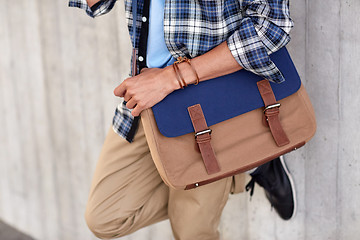 Image showing close up of hipster man with stylish shoulder bag