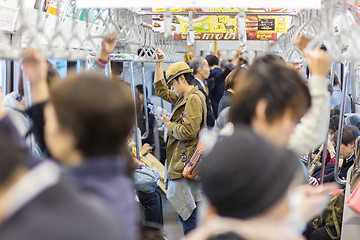 Image showing Crowd of people commuting daily on Tokyo metro.