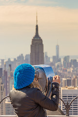 Image showing Woman enjoying in New York City panoramic view.