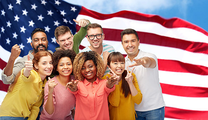 Image showing international people gesturing over american flag
