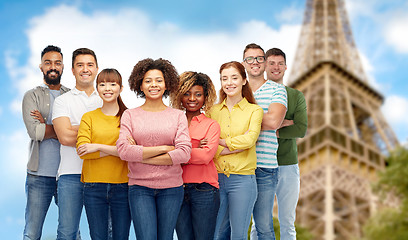 Image showing international group of people over eiffel tower