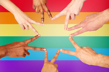 Image showing group of international people showing peace sign