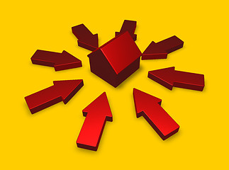 Image showing arrows around a house model - 3d illustration