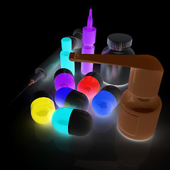 Image showing Syringe, tablet, pill jar. 3D illustration