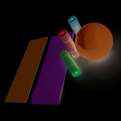 Image showing karemat and fitness ball. 3D illustration