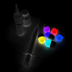 Image showing Syringe, tablet, pill jar. 3D illustration