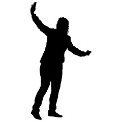 Image showing Silhouettes woman taking selfie with smartphone on white background. illustration