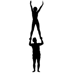 Image showing Black silhouette two acrobats show stand on hand. illustration