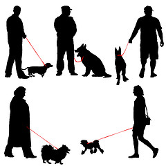 Image showing Set ilhouette of people and dog. illustration