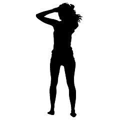 Image showing Black silhouettes of beautiful woman on white background. illustration