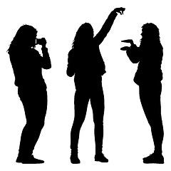 Image showing Silhouettes woman taking selfie with smartphone on white background. illustration