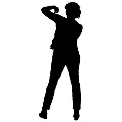 Image showing Black silhouettes of beautiful woman with arm raised. illustration