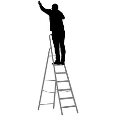 Image showing Silhouette worker climbing the ladder. illustration