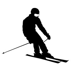 Image showing Mountain skier speeding down slope. sport silhouette