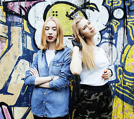 Image showing best friends teenage girls together having fun, posing emotional