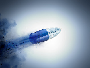 Image showing Blue capsules and pills background