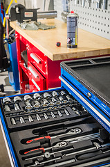 Image showing Toolbox in the workshop, close-up