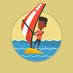 Image showing Young man windsurfing in the sea.