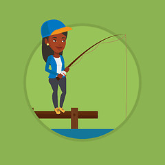 Image showing Woman fishing on jetty vector illustration.