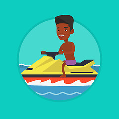 Image showing African man training on jet ski in the sea.