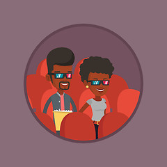 Image showing Happy couple watching 3D movie in the theatre.