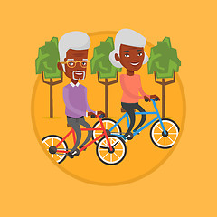 Image showing Happy senior couple riding on bicycles in the park