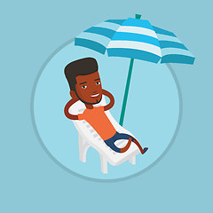 Image showing Man relaxing on beach chair vector illustration.