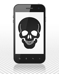 Image showing Health concept: Smartphone with Scull on display